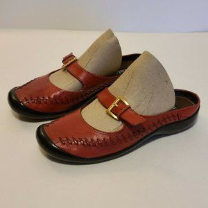 Azaleia Womens Leather Mule‎ Slip On Shoes Sz 6 With Decorative Stitching Buckle